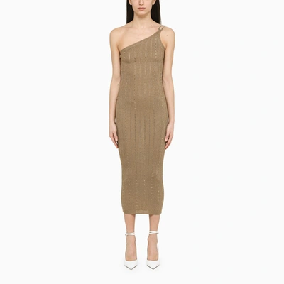 Shop Alessandra Rich | Gold One-shoulder Dress With Rhinestones In Metal