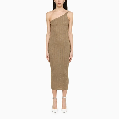 Alessandra Rich One Shoulder Dress Rhinestones In Metal