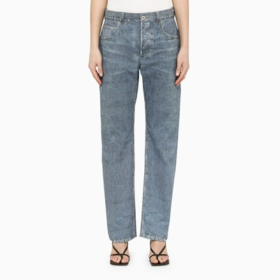 Bottega Veneta Blue Denim-effect Leather Trousers In Light Blue