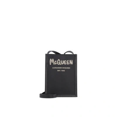 Shop Alexander Mcqueen Messenger Logo Bag In Black