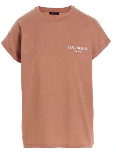 Shop Balmain Flocked Logo T-shirt Pink