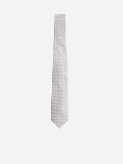 Shop D4.0 Print Silk Tie In White,beige