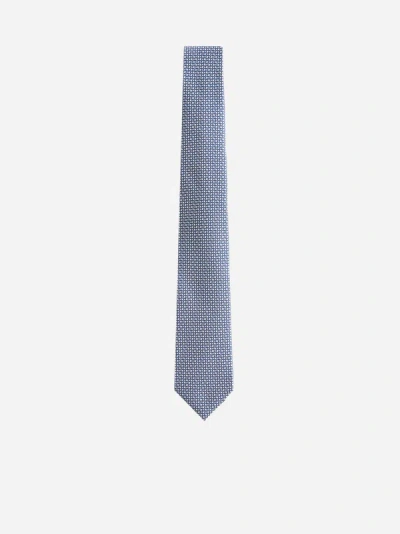 Shop D4.0 Print Silk Tie In White,blue