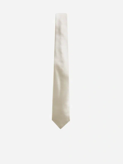 Shop D4.0 Silk Satin Tie In Ivory
