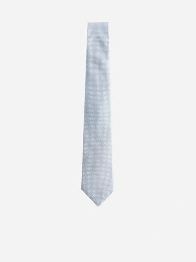 Shop D4.0 Print Silk Tie In White,light Blue