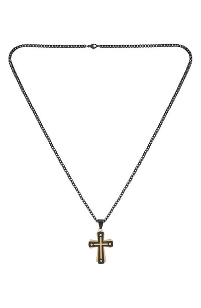 Shop American Exchange Goldtone Plated Stainless Steel Diamond Cross Necklace & Bracelet 2-piece Set In Gun/ Gold