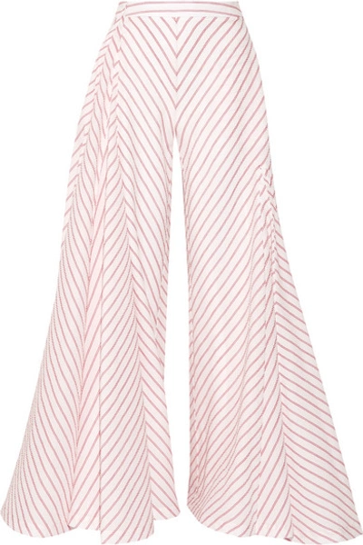 Rosie Assoulin Miss Direction Striped Stretch-cotton Cloqué Wide-leg Pants In Red