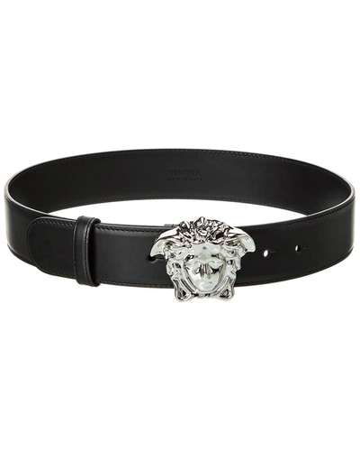 Shop Versace Medusa Leather Belt In Black