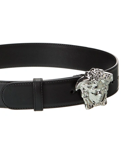 Shop Versace Medusa Leather Belt In Black