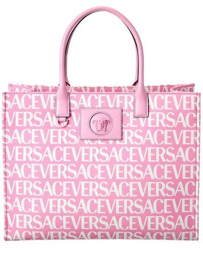 Shop Versace La Medusa Canvas & Leather Tote In Pink