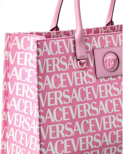 Shop Versace La Medusa Canvas & Leather Tote In Pink