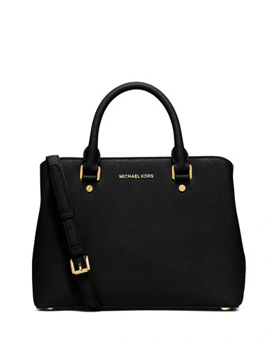 Michael Michael Kors Savannah Medium Saffiano Leather Satchel In Black