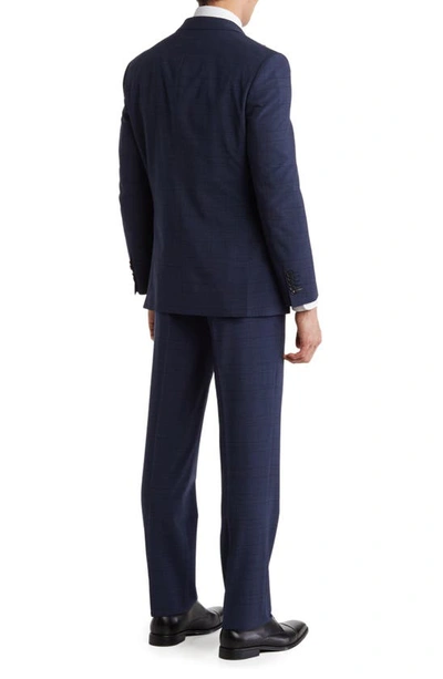 Shop English Laundry Plaid Two Button Peak Lapel Wool Blend Trim Fit Suit In Blue