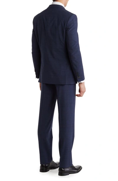 English Laundry Plaid Two Button Peak Lapel Wool Blend Trim Fit Suit In Blue