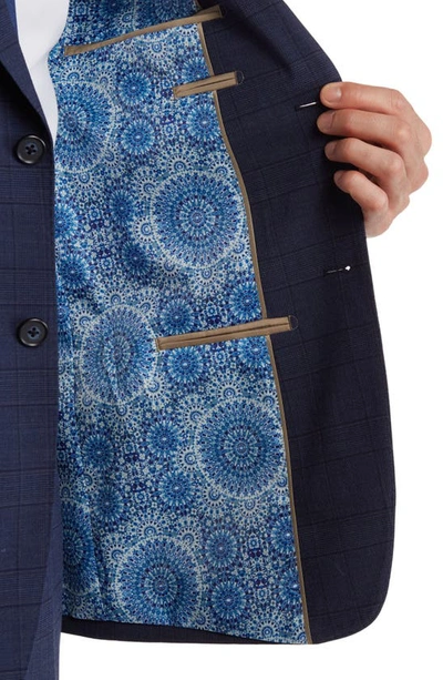 Shop English Laundry Plaid Two Button Peak Lapel Wool Blend Trim Fit Suit In Blue
