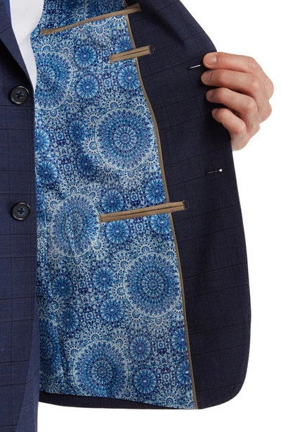 English Laundry Plaid Two Button Peak Lapel Wool Blend Trim Fit Suit In Blue