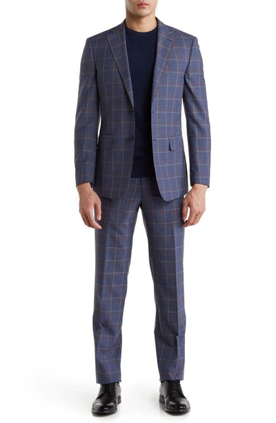 English Laundry Plaid Two Button Notch Lapel Trim Fit Wool Blend Suit In Blue