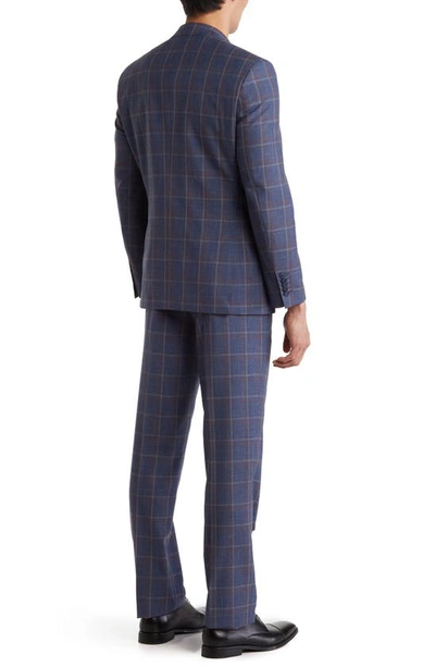 English Laundry Plaid Two Button Notch Lapel Trim Fit Wool Blend Suit In Blue