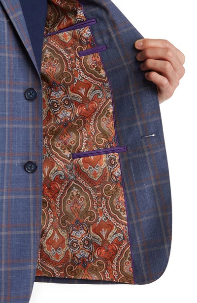 English Laundry Plaid Two Button Notch Lapel Trim Fit Wool Blend Suit In Blue