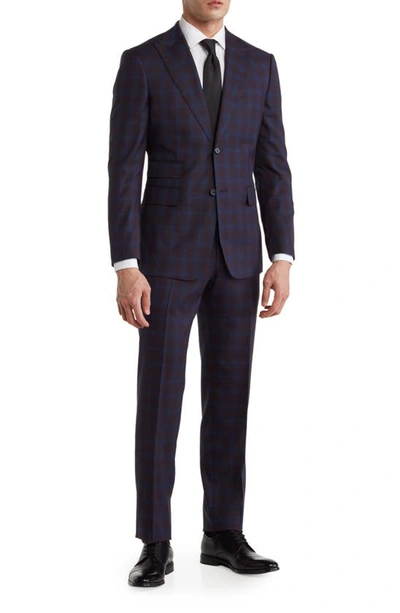 English Laundry Plaid Two Button Peak Lapel Trim Fit Suit In Blue