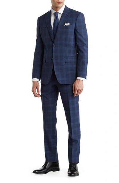 Shop English Laundry Plaid Two Button Notch Lapel Trim Fit Wool Blend Suit In Blue