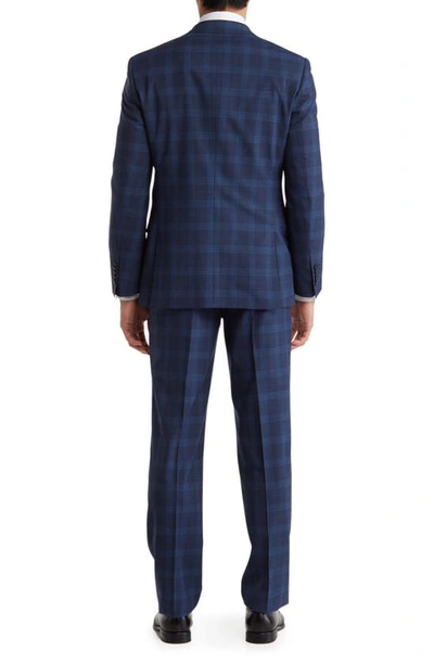 English Laundry Plaid Two Button Notch Lapel Trim Fit Wool Blend Suit In Blue