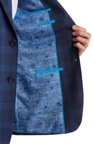 English Laundry Plaid Two Button Notch Lapel Trim Fit Wool Blend Suit In Blue