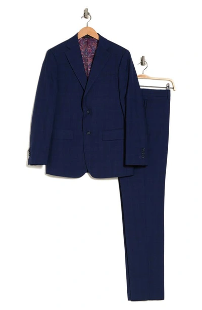Shop English Laundry Plaid Two Button Notch Lapel Trim Fit Wool Blend Suit In Blue