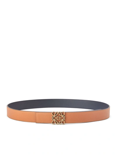 Shop Loewe Anagram Belt In Soft Grained Calfskin And Smooth Calfskin In Brown