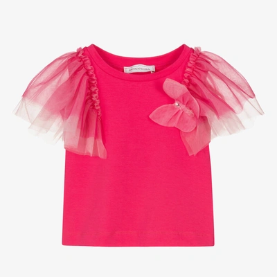 Shop Monnalisa Girls Pink Cotton & Tulle Top