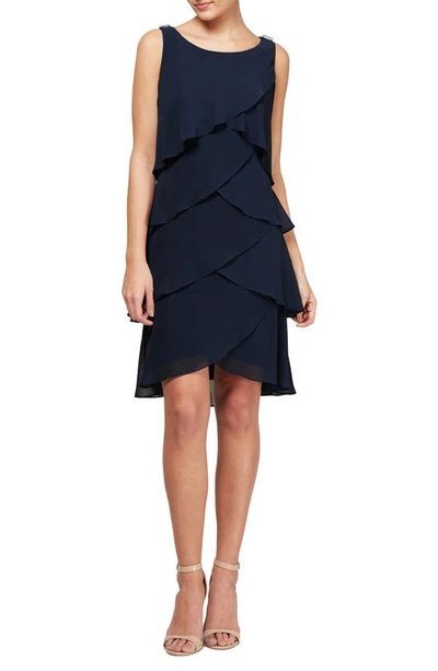 Shop Sl Fashions Tulip Chiffon Dress In Navy