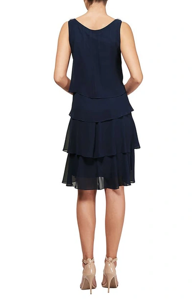 Sl Fashions Tulip Tier Chiffon Dress In Navy