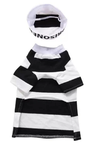 Shop Pet Life The  Striped Retro Inmate Prisoner Pet Costume In Black / White