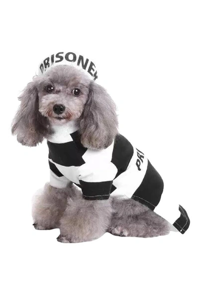 Shop Pet Life The  Striped Retro Inmate Prisoner Pet Costume In Black / White