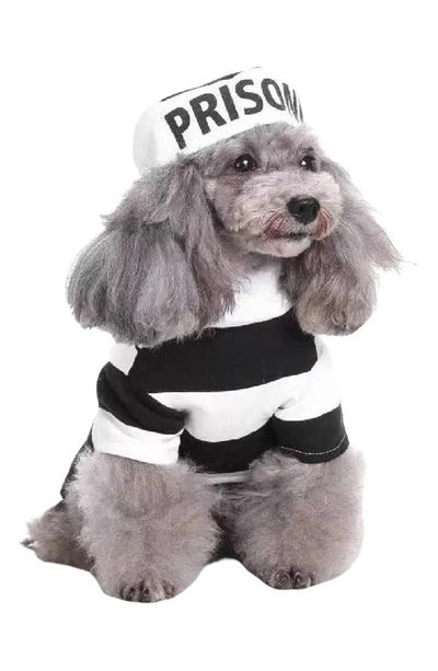 Shop Pet Life The  Striped Retro Inmate Prisoner Pet Costume In Black / White