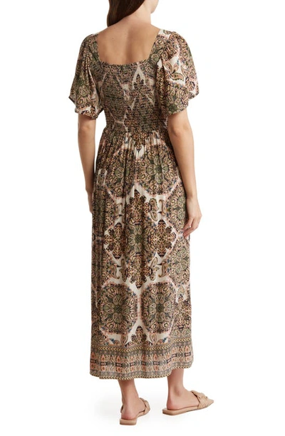 Shop Angie Wide Sleeve Maxi Dress In Ivory/ Brown