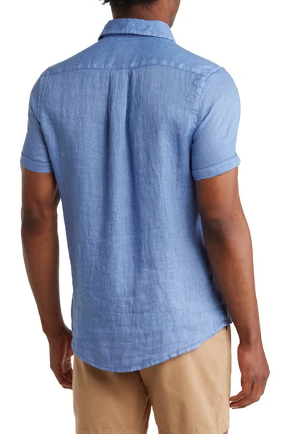 Shop Report Collection Linen Garment Dyed Short Sleeve Button-up Shirt In Chambray