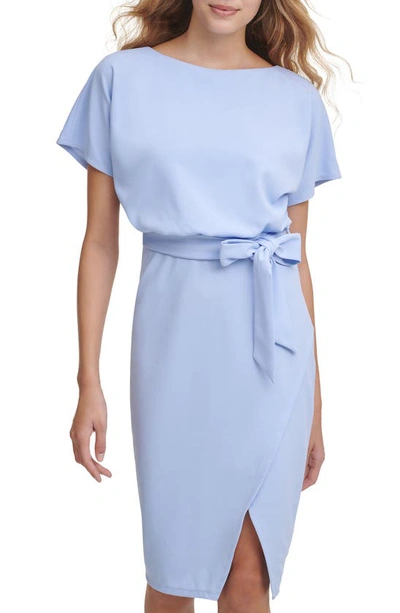 Shop Kensie Tie Front Blouson Dress In Light Blue
