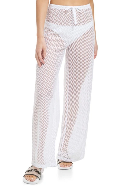 Shop Calvin Klein Mesh Wide Leg Cover-up Pants In Soft White
