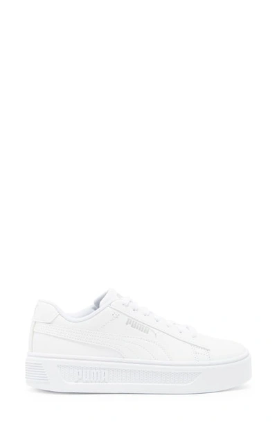 Puma Smash V3 Snake Embossed Leather Platform Sneaker In  White- Silver