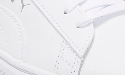 Puma Smash V3 Snake Embossed Leather Platform Sneaker In  White- Silver