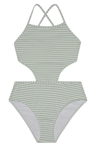 Shop Splendid Kids' Seersucker Stripe One-piece Swimsuit In Sage