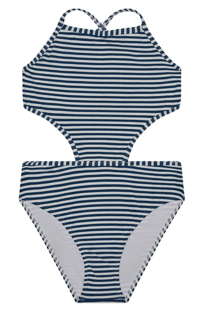 Shop Splendid Kids' Seersucker Stripe One-piece Swimsuit In Navy