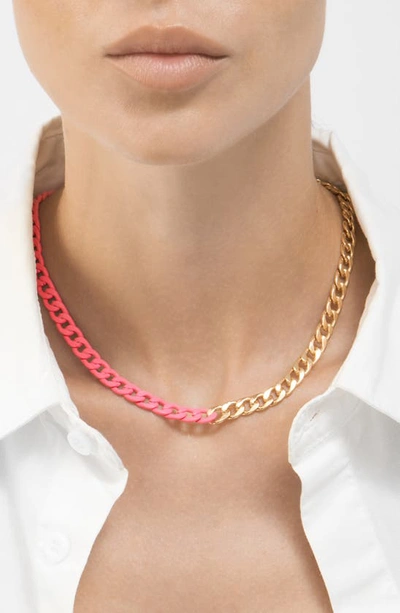 Shop Adornia 14k Gold Plate Two-tone Neon Curb Chain Necklace In Pink
