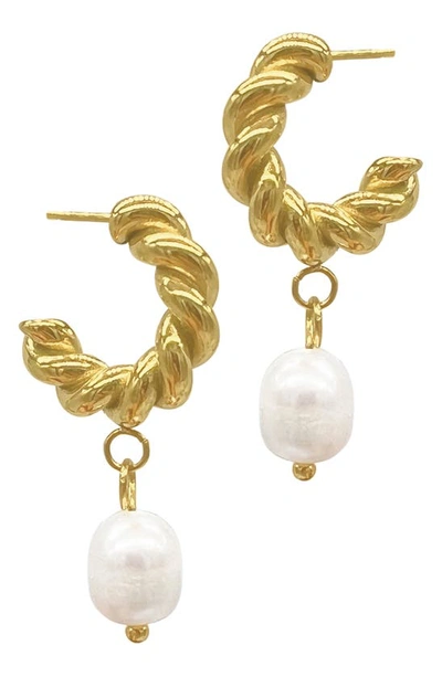 Shop Adornia Freshwater Pearl Drop Cable Water Resistant Hoop Earrings In White