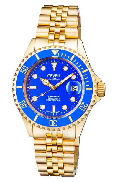 Shop Gevril Wall Street Gmt Bracelet Watch, 43mm In Gold/ Blue