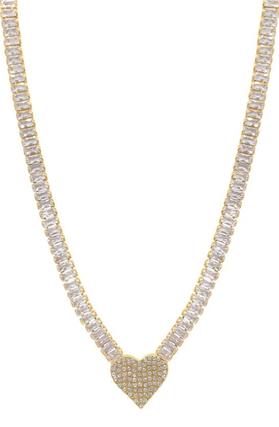 Shop Adornia Crystal Heart Pendant Baguette Tennis Necklace In Gold