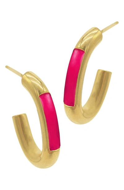 Shop Adornia Water Resistant Enamel Hoop Earrings In Pink