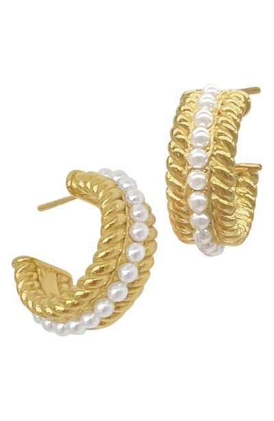 Shop Adornia Water Resistant Imitation Pearl Cable Hoop Earrings In White