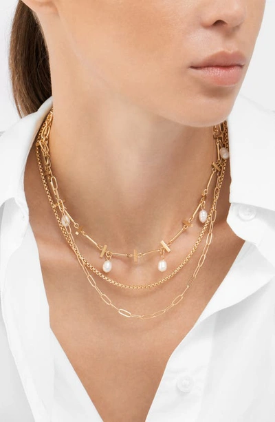 Shop Adornia Freshwater Pearl Layered Chain Necklace In Gold